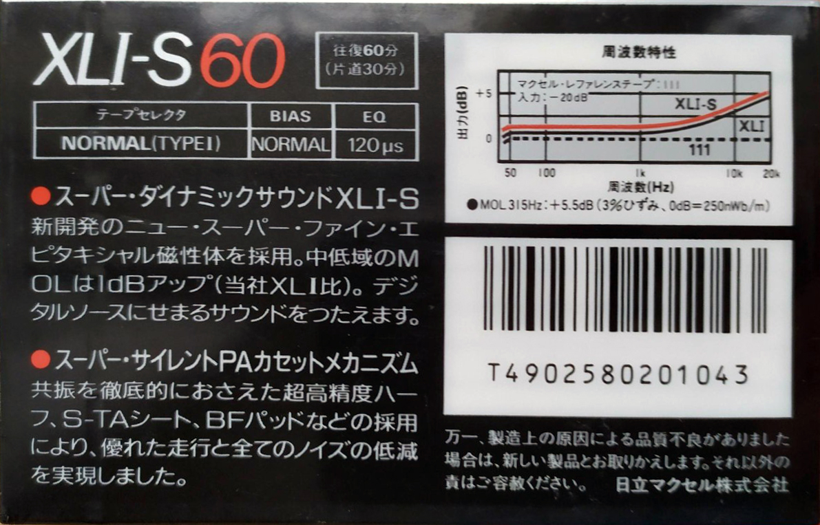 Compact Cassette Maxell XLI-S 60 Type I Normal 1986 Japan
