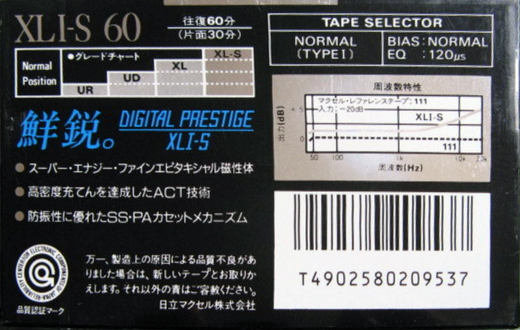 Compact Cassette Maxell XLI-S 60 Type I Normal 1990 Japan