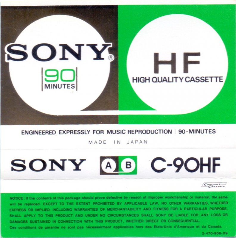 Compact Cassette Sony HF 90 Type I Normal 1972 North America