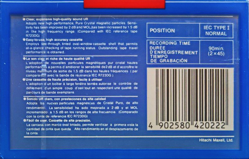 Compact Cassette Maxell UR 90 Type I Normal 1994 Europe