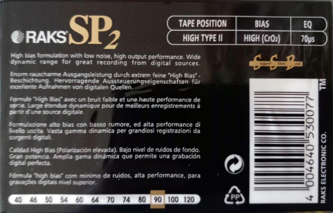 Compact Cassette RAKS SP 90 "SP 2" Type II Chrome 1996 Europe