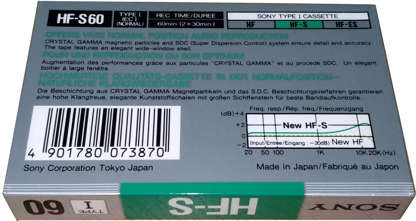 Compact Cassette Sony HF-S 60 "HF-S60A" Type I Normal 1988 Europe
