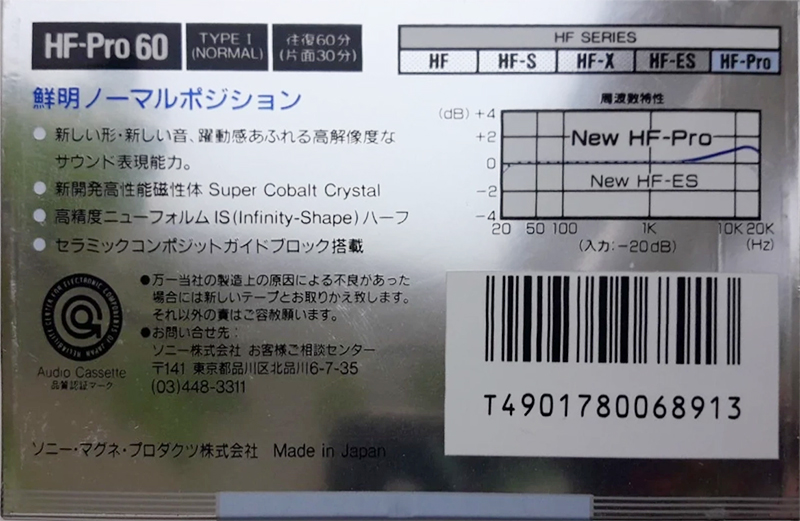 Compact Cassette Sony HF-Pro 60 "HF-PRO60A" Type I Normal 1988 Japan