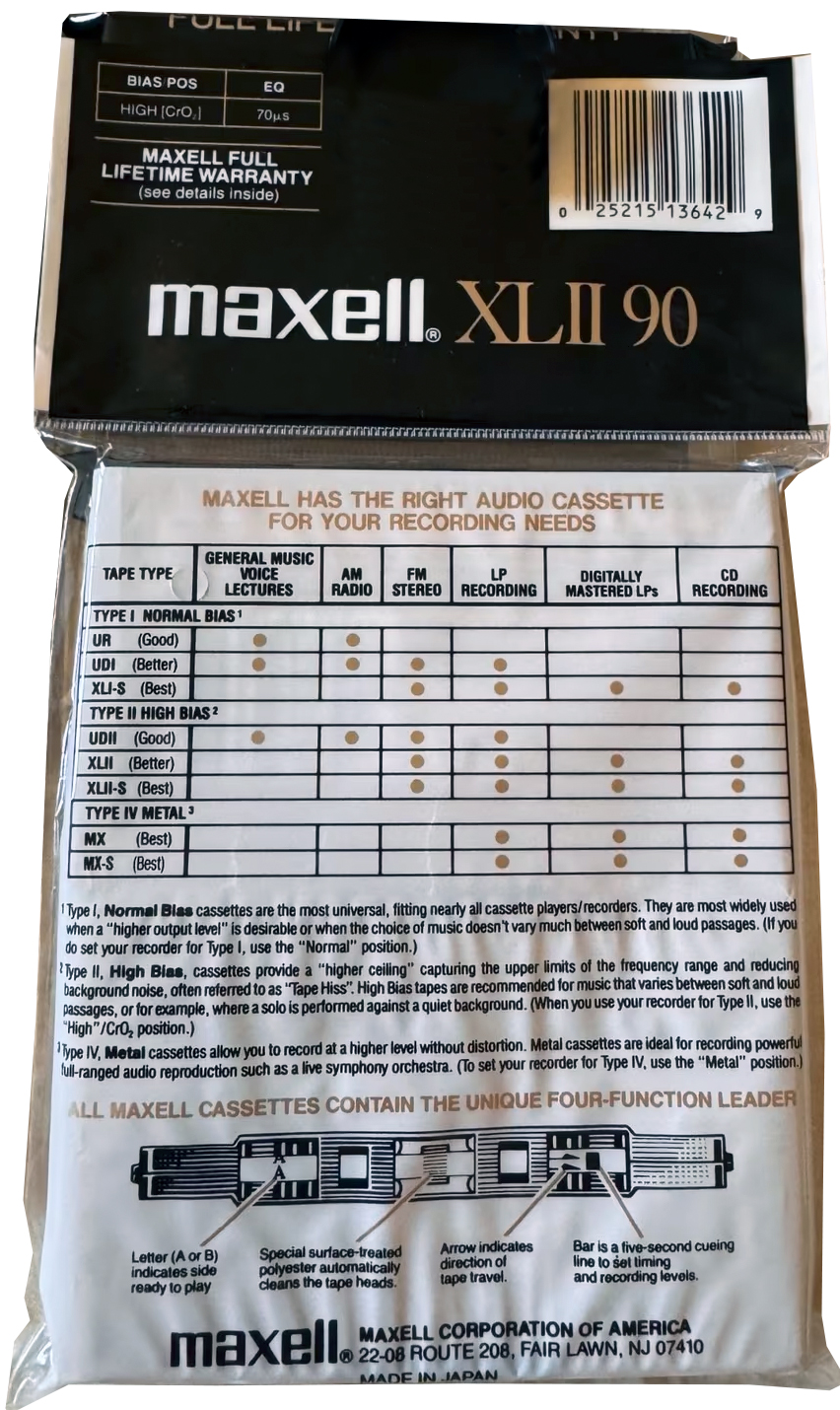 Soft Pack Maxell XLII 90 Type II Chrome 1988 USA