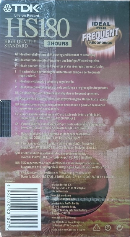 VHS, Video Home System TDK HS 180 Type I Normal Worldwide