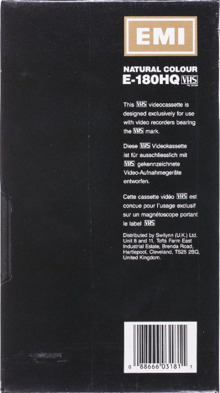 VHS, Video Home System EMI 180 "HQ Natural Colour" Type I Normal 1985 Europe