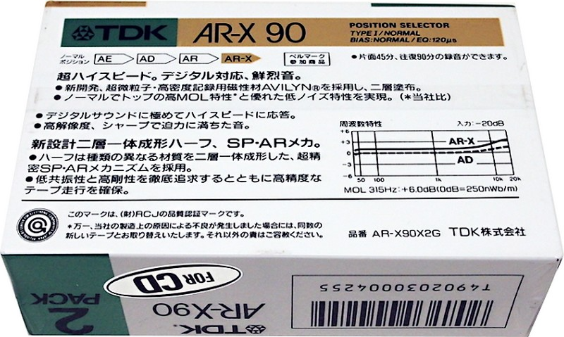 2 pack TDK AR-X 90 "AR-X90X2G" Type I Normal 1988 Japan