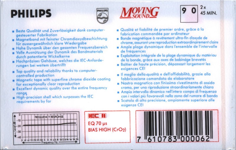 Compact Cassette Philips Moving Sound 90 Type II Chrome 1988 Europe