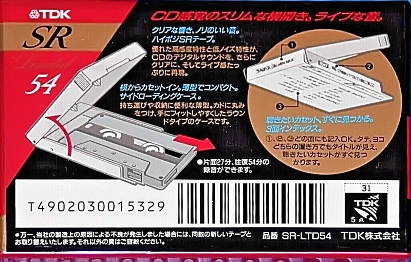 Compact Cassette TDK SR 54 "SR-LTD54 SR Limited" Type II Chrome 1991 Japan
