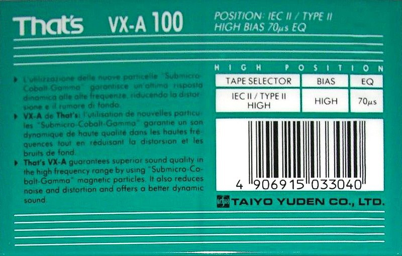 Compact Cassette Thats VX-A Vanexa 100 Type II Chrome 1993 Europe