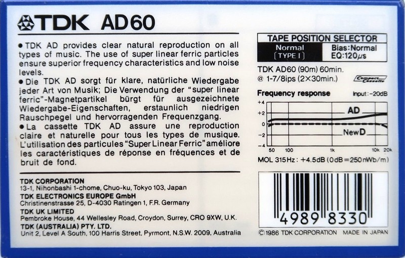 Compact Cassette: TDK  - AD 60