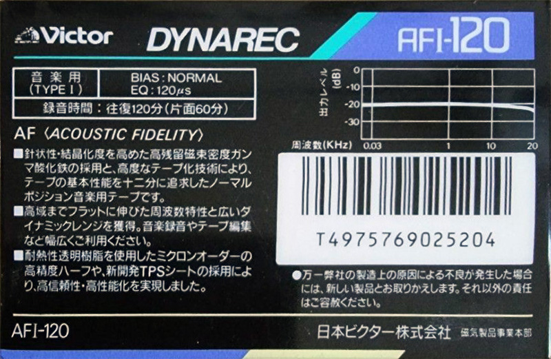 Compact Cassette Victor Dynarec AFI 120 Type I Normal 1987 Japan