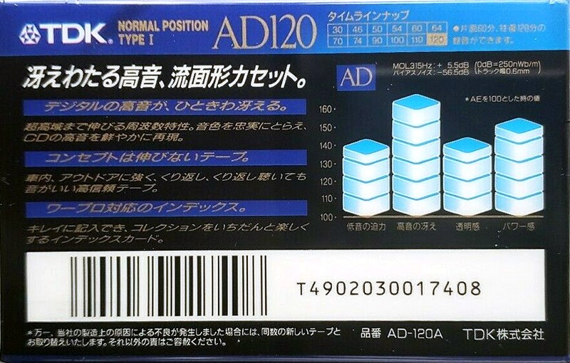 Compact Cassette TDK AD 120 "AD-120A" Type I Normal 1992 Japan