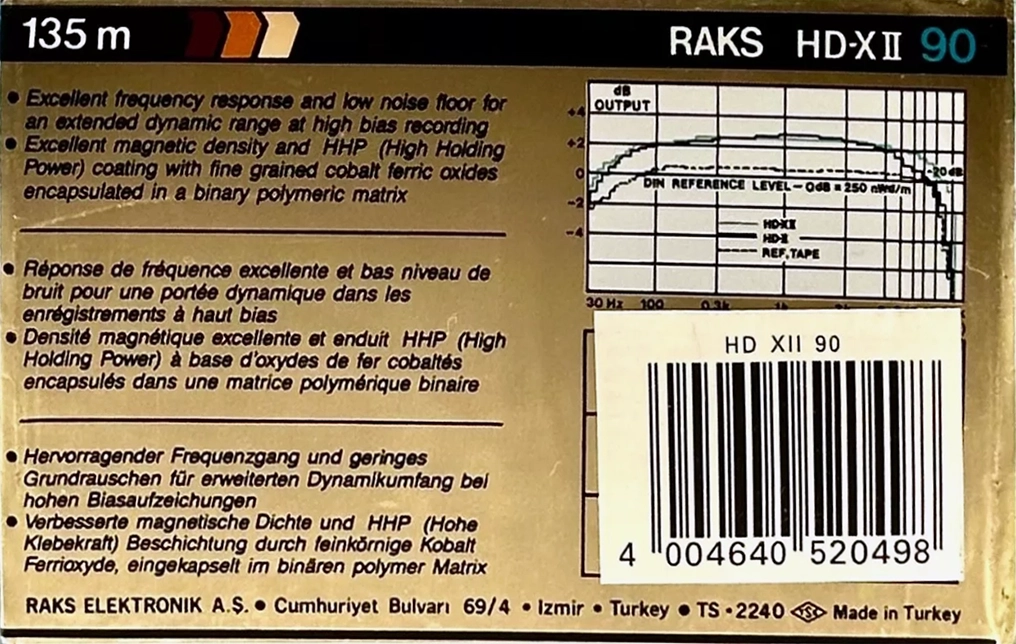 Compact Cassette RAKS HD-XII 90 Type II Chrome 1988 Europe