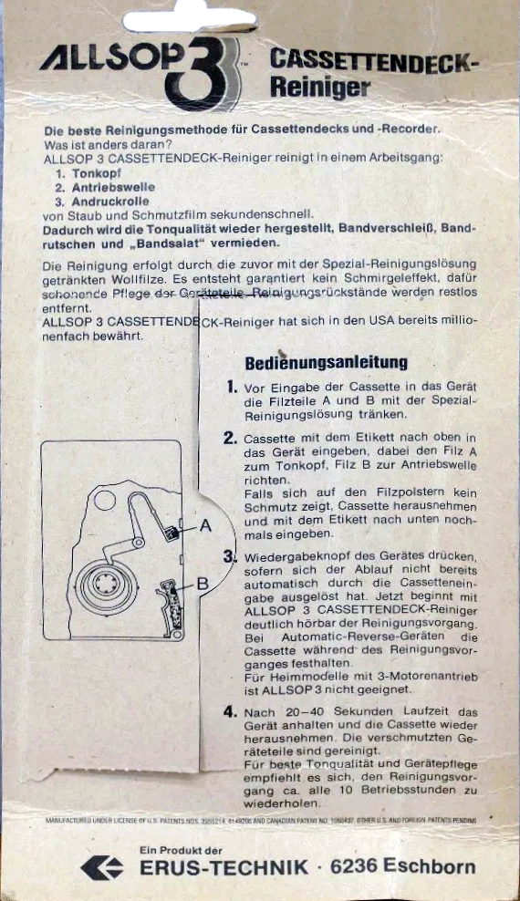 Blister Allsop Cleaning Cassette 1984 Germany