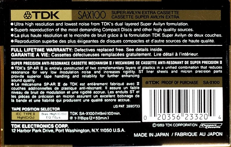 Compact Cassette: TDK  - SA-X 100