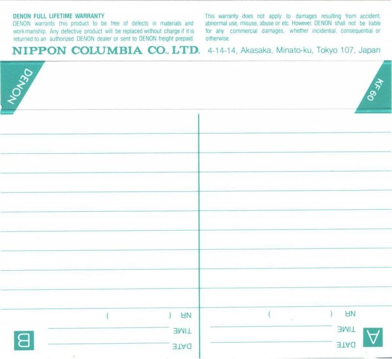 Compact Cassette Denon KF 60 "Spanking New KF60GB" Type I Normal 1986 Japan