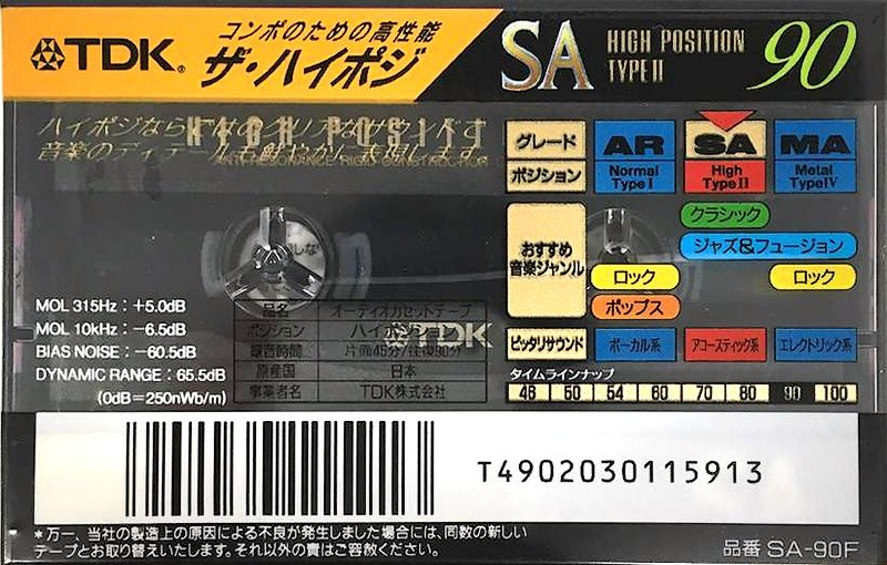 Compact Cassette TDK SA 90 "SA-90F" Type II Chrome 1994 Japan