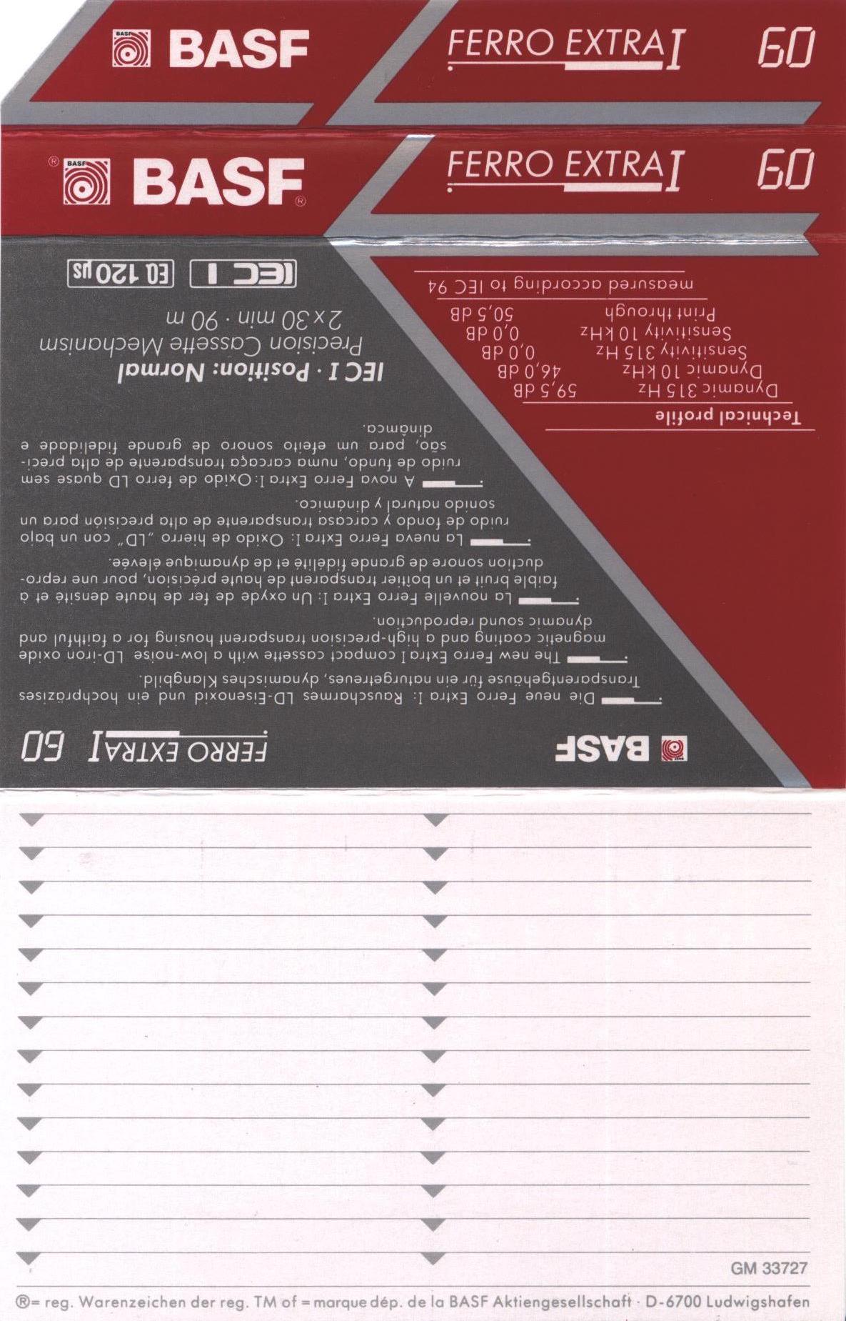 Compact Cassette BASF Ferro Extra I 60 Type I Normal 1991 Europe