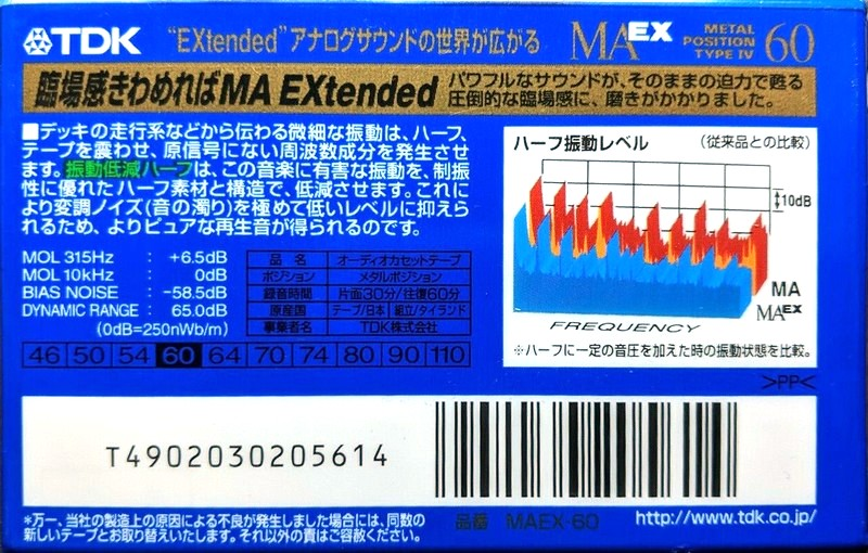 Compact Cassette TDK MAEX 60 "MAEX-60" Type IV Metal 1998 Japan