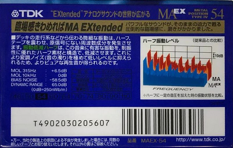 Compact Cassette TDK MAEX 54 "MAEX-54" Type IV Metal 1998 Japan