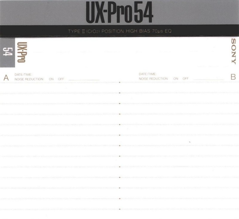 Compact Cassette Sony UX-Pro 54 "UX-PRO54B" Type II Chrome 1989 Japan