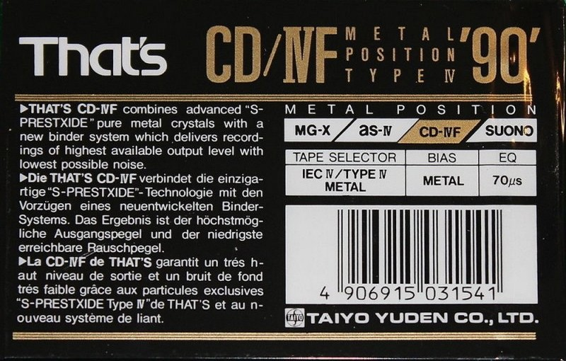 Compact Cassette Thats CD-IVF 90 Type IV Metal 1991 Europe