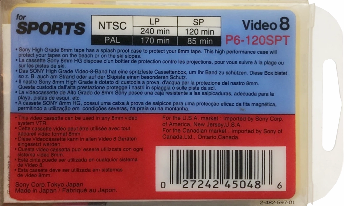 Blister Sony 120 "Video8 P6-120SPT for Sports" Type I Normal 1994 North America