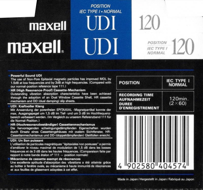 Compact Cassette Maxell UDI / UD1 120 Type I Normal 1988 Europe