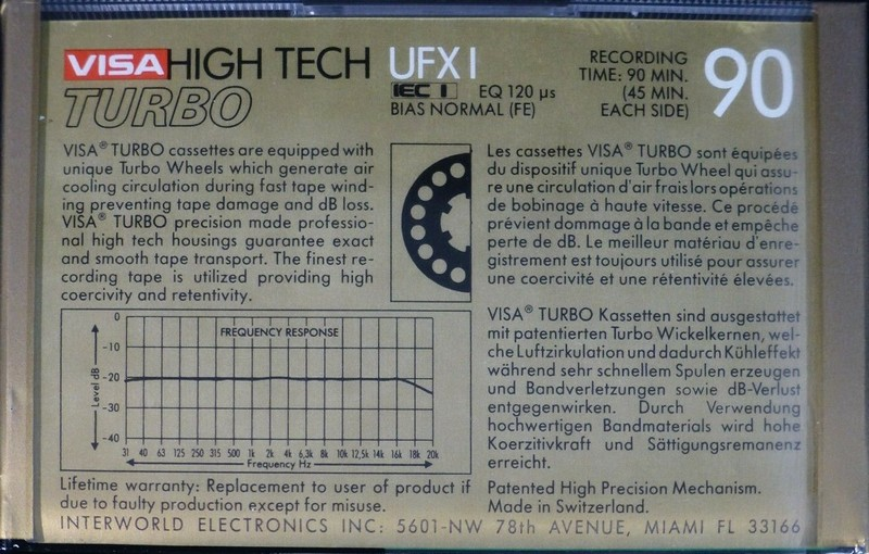Compact Cassette Visa UFX I 90 Type I Normal 1985 North America