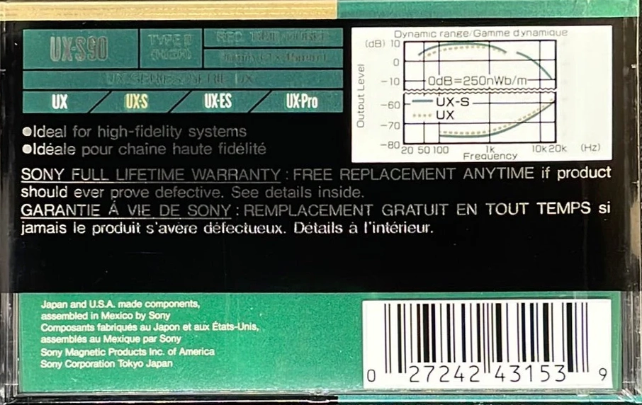 Compact Cassette Sony UX-S 90 Type II Chrome 1990 North America