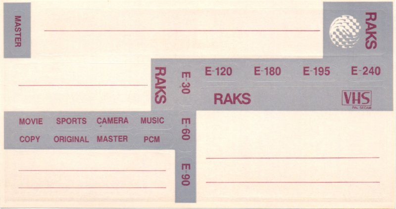 VHS, Video Home System RAKS AQ 180 Type I Normal Europe