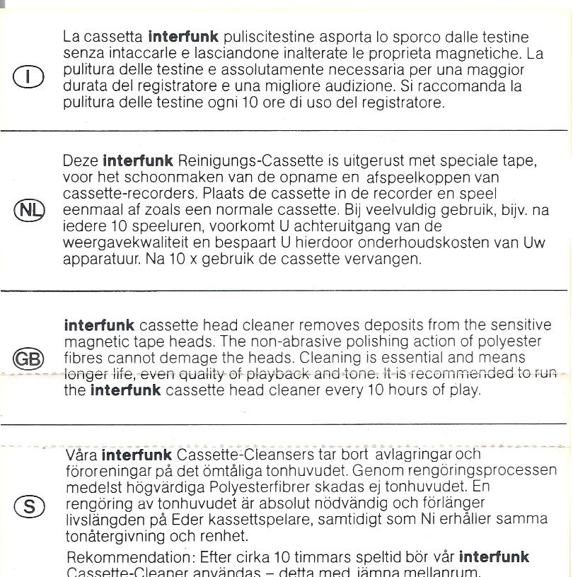 Compact Cassette Interfunk "C-HC" Cleaning Cassette 1978 Europe