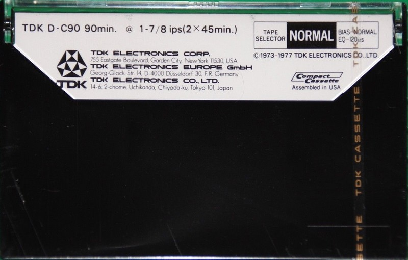 Compact Cassette TDK D 90 Type I Normal 1975 Europe, USA