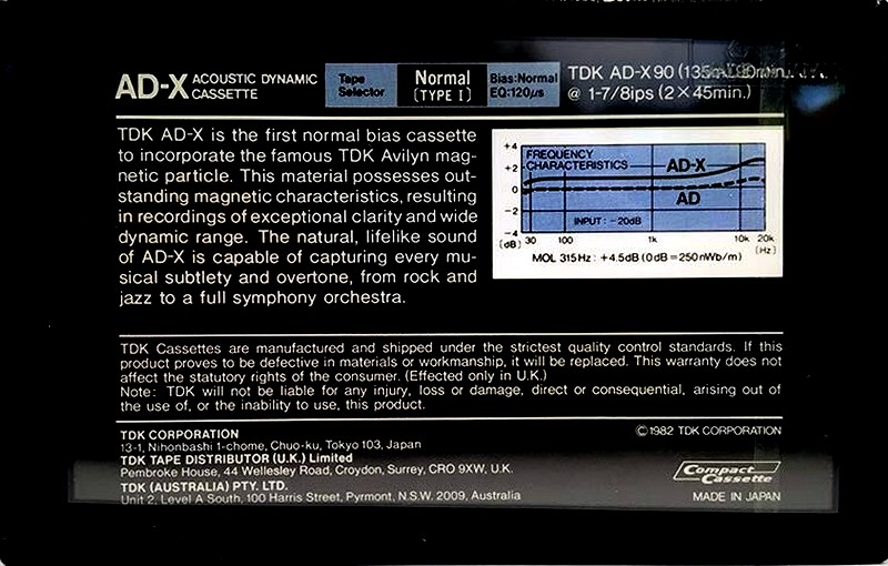 Compact Cassette TDK AD-X 90 Type I Normal 1982 Australia, Europe