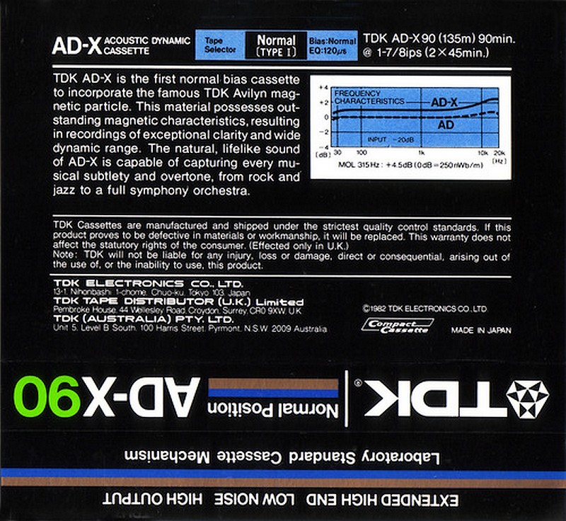 Compact Cassette TDK AD-X 90 Type I Normal 1982 Australia, Europe