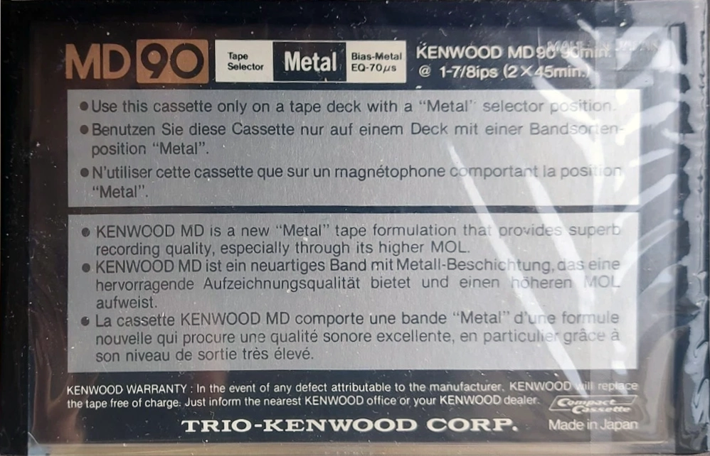 Compact Cassette Kenwood MD 90 Type IV Metal 1982 Worldwide