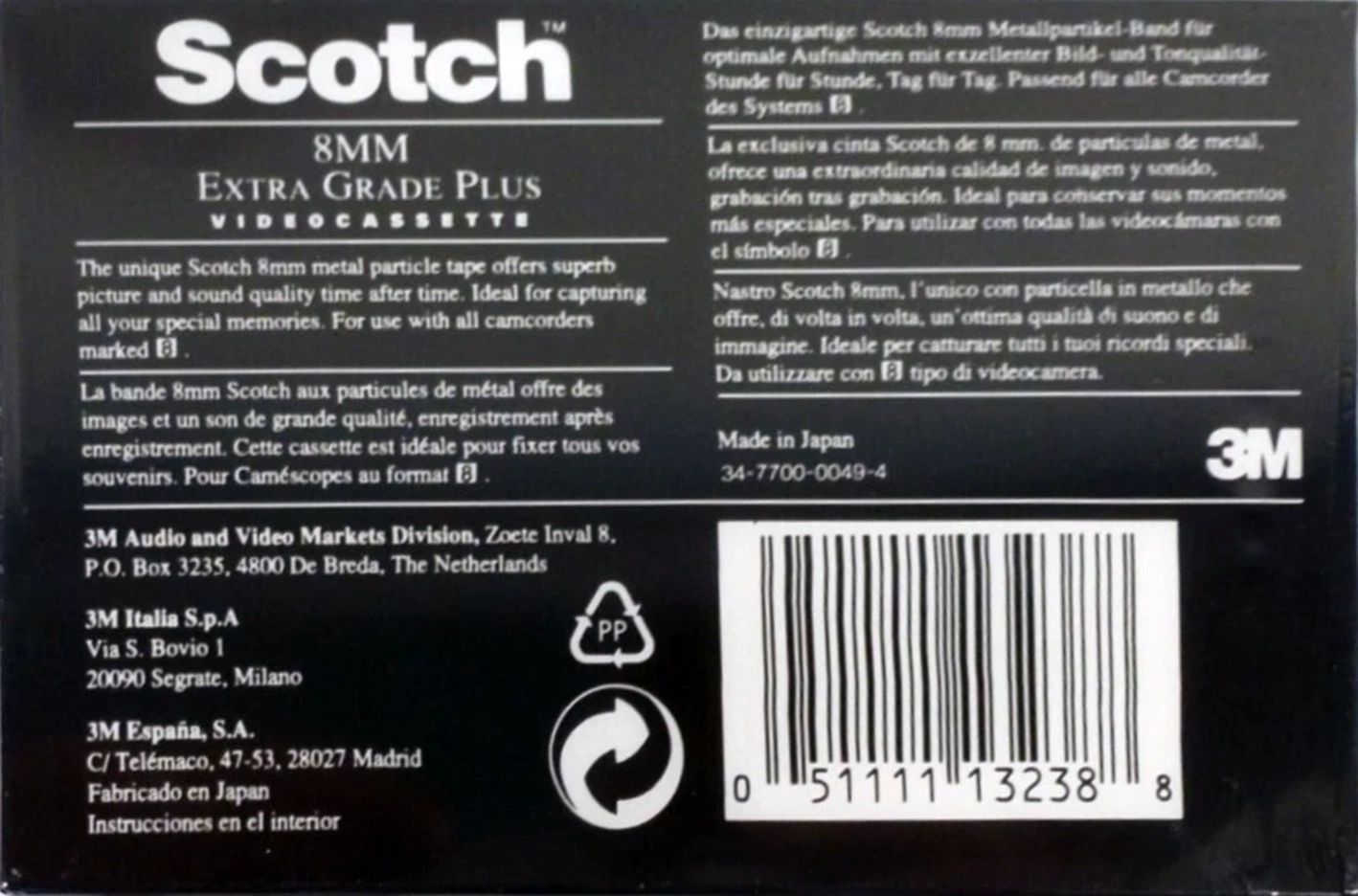 Video8, Hi8, Digital8 Scotch 90 Type IV Metal 1993 North America