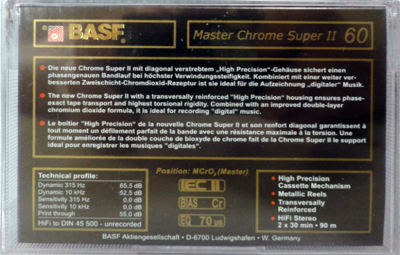 Compact Cassette BASF 60 "Master Chrome Super II" Type II Chrome Europe