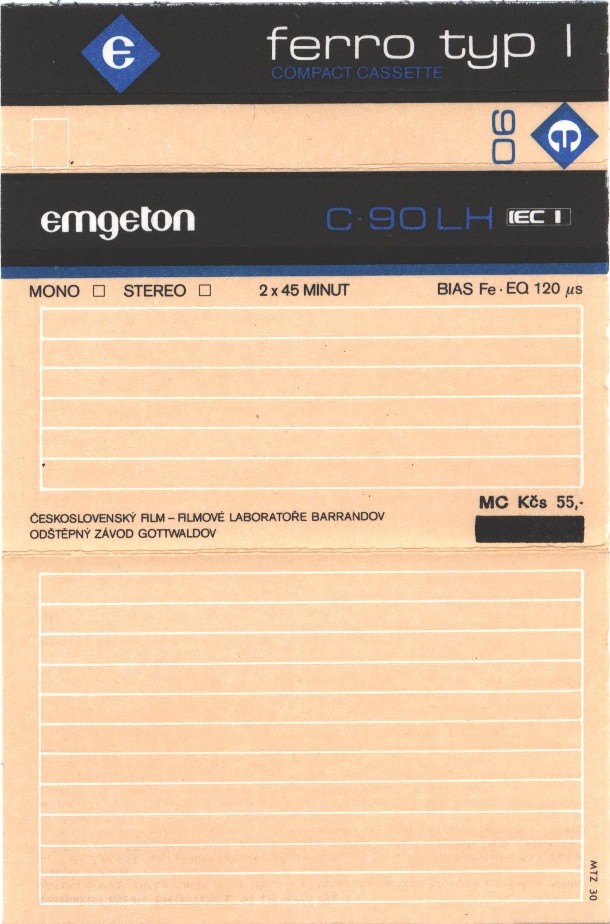 Compact Cassette Emgeton LH 60 Type I Normal 1987 Czechoslovakia