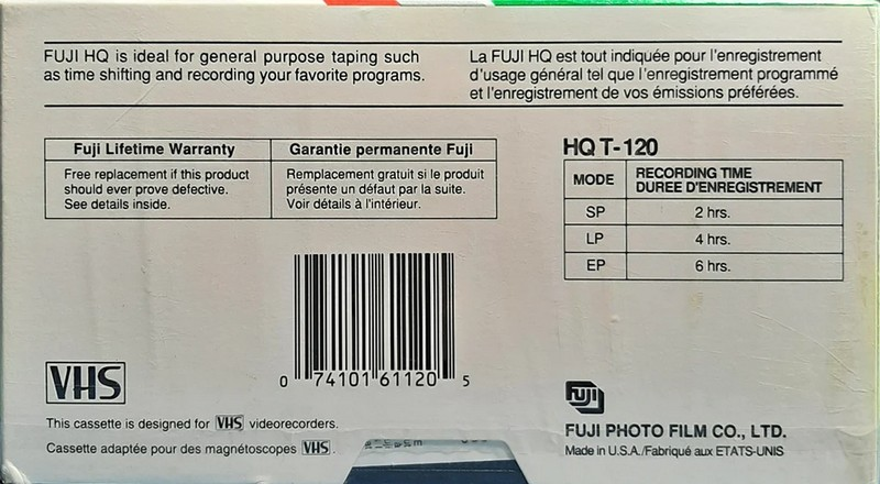 VHS, Video Home System Fuji HQ 120 "HQ T-120" Type I Normal Canada, USA