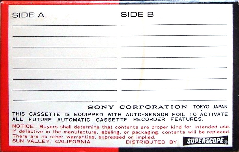 Compact Cassette Sony Auto-Sensor 60 Type I Normal 1968 USA