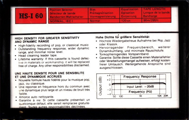Compact Cassette Monaco HS-I 60 Type I Normal 1988 Europe