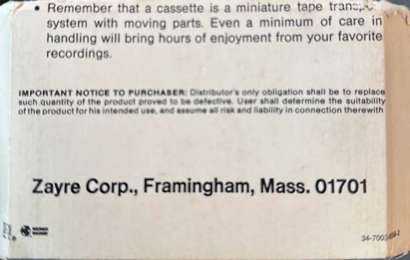 Compact Cassette Zayre Superphonic 60 Type I Normal 1974 USA