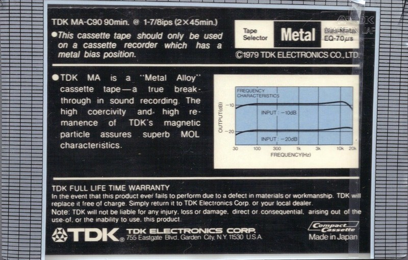 Compact Cassette TDK MA 90 Type IV Metal 1979 USA