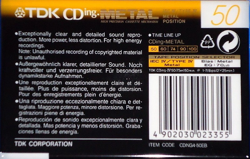 Compact Cassette TDK CDing Metal 50 "CDING4-50EB" Type IV Metal 1997 Europe