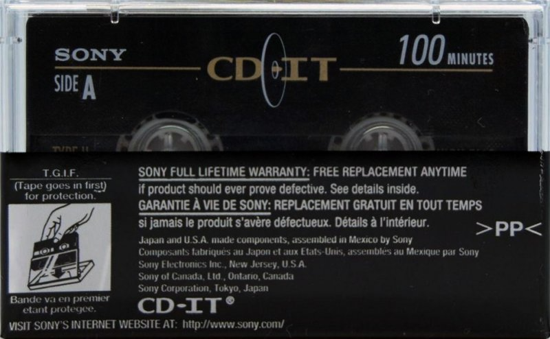 Compact Cassette Sony CD-IT 100 "C-100CDT2A" Type II Chrome 1995 North America