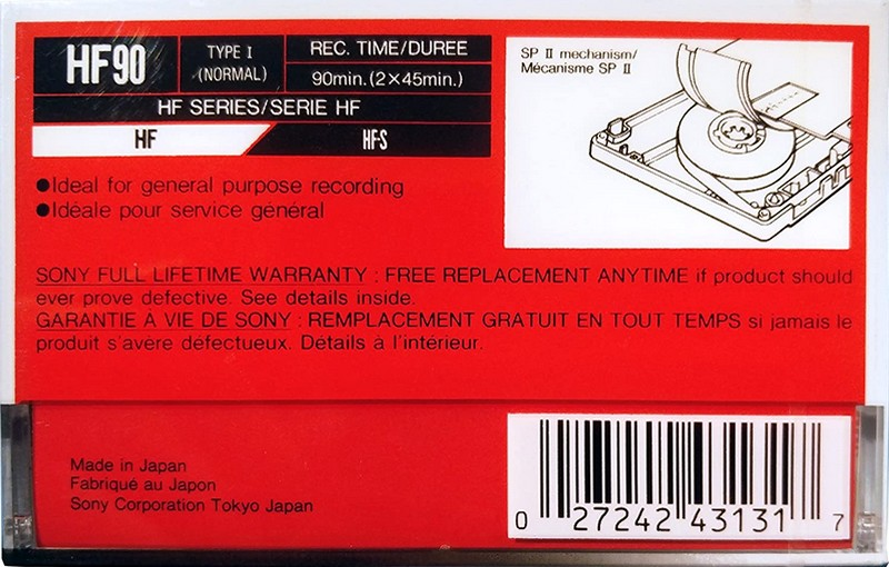 Compact Cassette Sony HF 90 Type I Normal 1990 North America