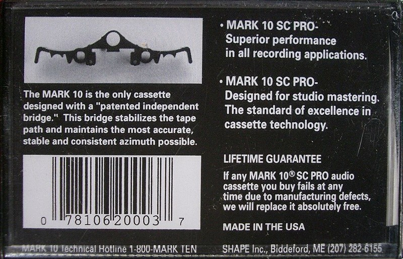 Compact Cassette Shape Mark 10 SC Pro 10 Type II Chrome 1984 USA