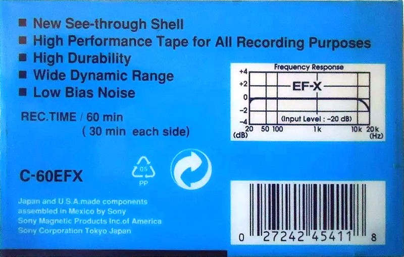 Compact Cassette Sony EF-X 60 "C-60EFX" Type I Normal 1995 North America